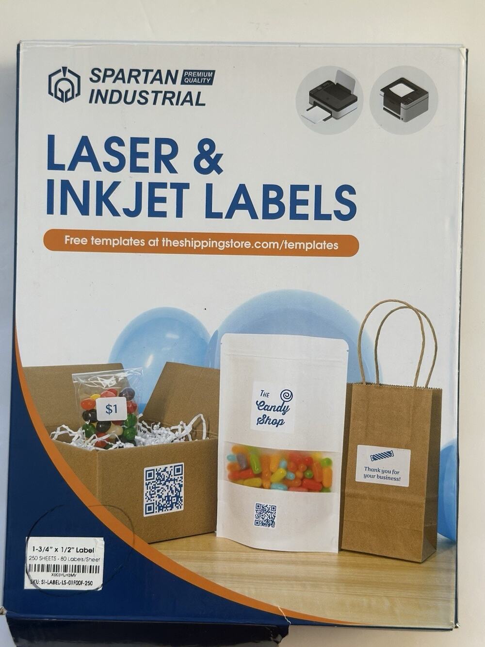 Spartan Industrial 1-3/4” x 1/2” Laser Inkjet Labels 80/Sheet White 250 Sheets